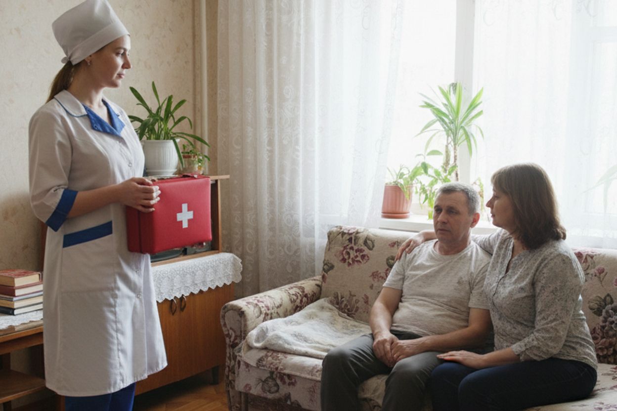 Визит врача на дом к мужчине и женщине